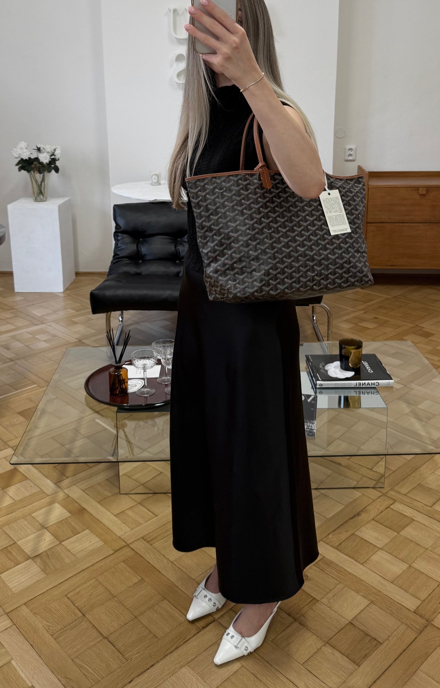GOYARD SAINT LOUIS PM TOTE BAG & POUCH BLACK BROWN