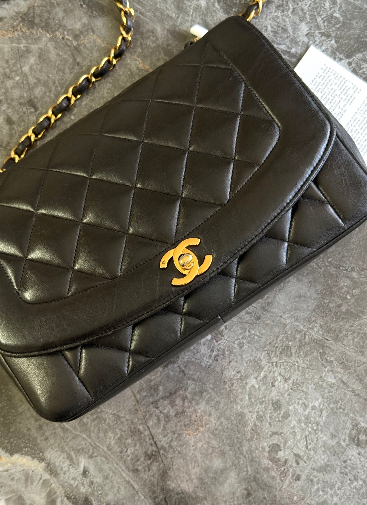 CHANEL DIANA MEDIUM QUILTED FLAP BAG BLACK GOLD HW