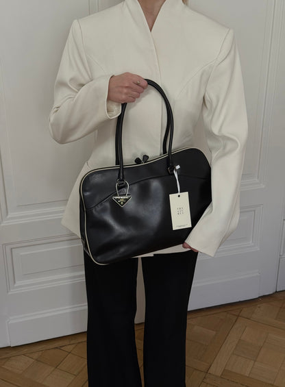 Prada Triangle Keyring Bowling Bag Spazzolato Black