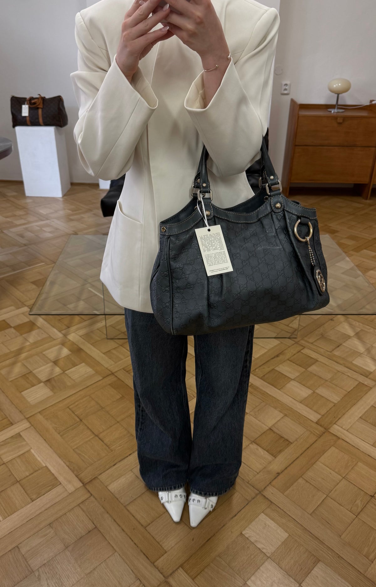 Gucci Sukey Guccissima Leather Tote Bag Grey Green Gold HW