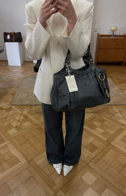 Gucci Sukey Guccissima Leather Tote Bag Grey Green Gold HW