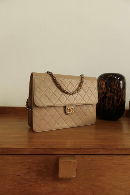 CHANEL MOCHA LAMBSKIN SINGLE FLAP BAG