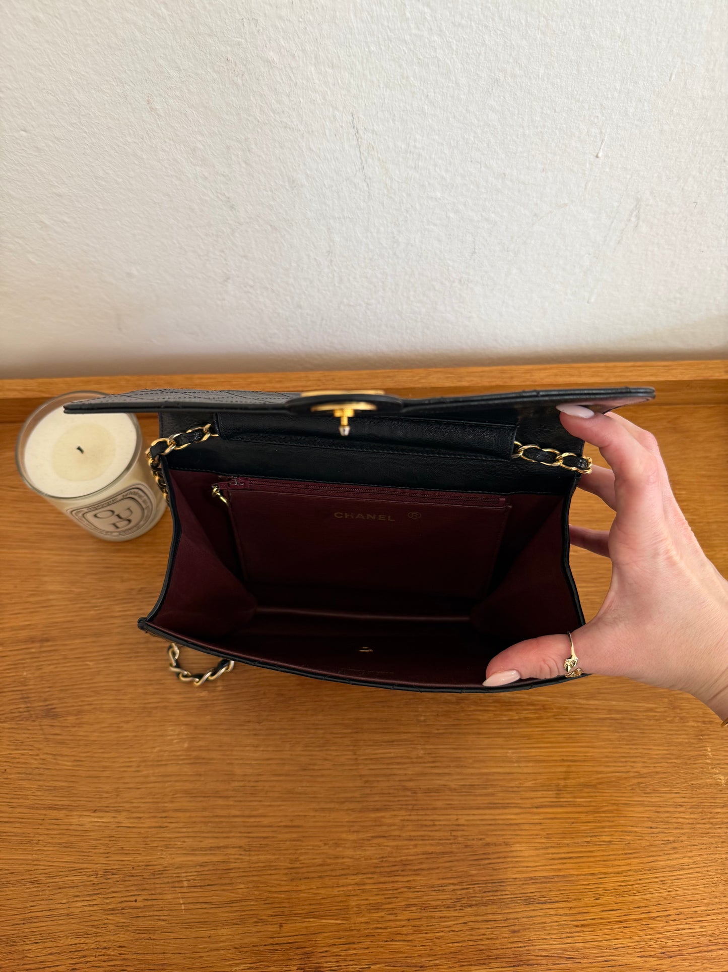 CHANEL CLASSIC SINGLE FLAP BAG LAMBSKIN BLACK 24K GOLD HW