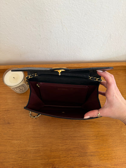 CHANEL CLASSIC SINGLE FLAP BAG LAMBSKIN BLACK 24K GOLD HW