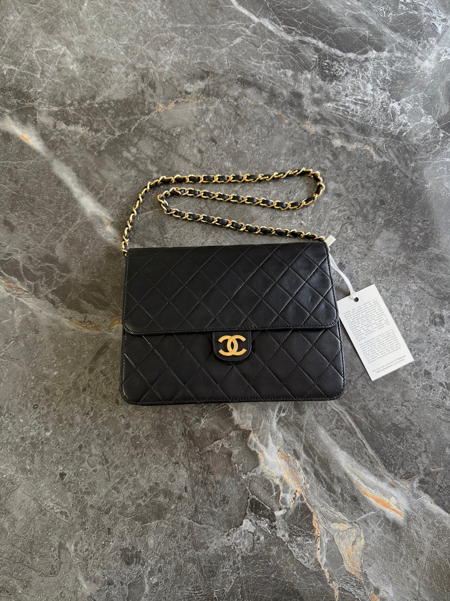CHANEL CLASSIC SINGLE FLAP BAG LAMBSKIN BLACK 24K GOLD HW