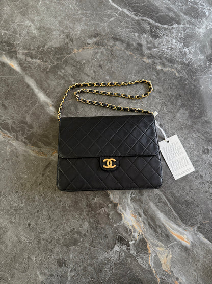 CHANEL CLASSIC SINGLE FLAP BAG LAMBSKIN BLACK 24K GOLD HW
