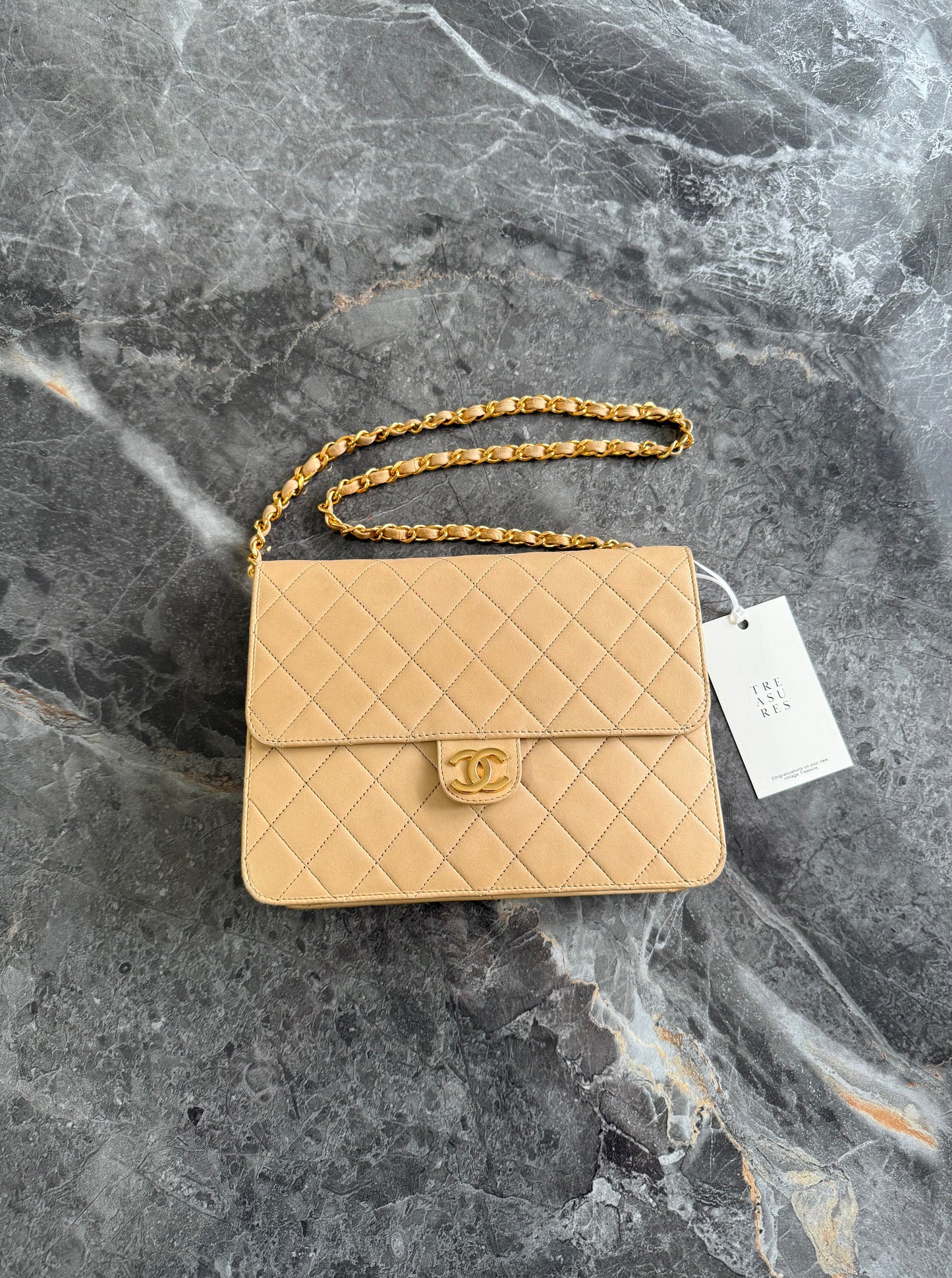 CHANEL CLASSIC SINGLE FLAP BAG LAMBSKIN BEIGE 24K HW