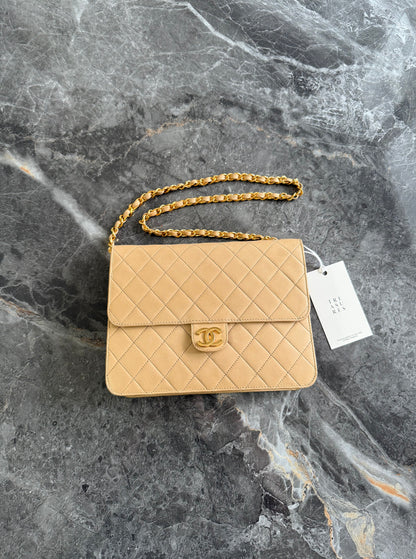 CHANEL CLASSIC SINGLE FLAP BAG LAMBSKIN BEIGE 24K HW