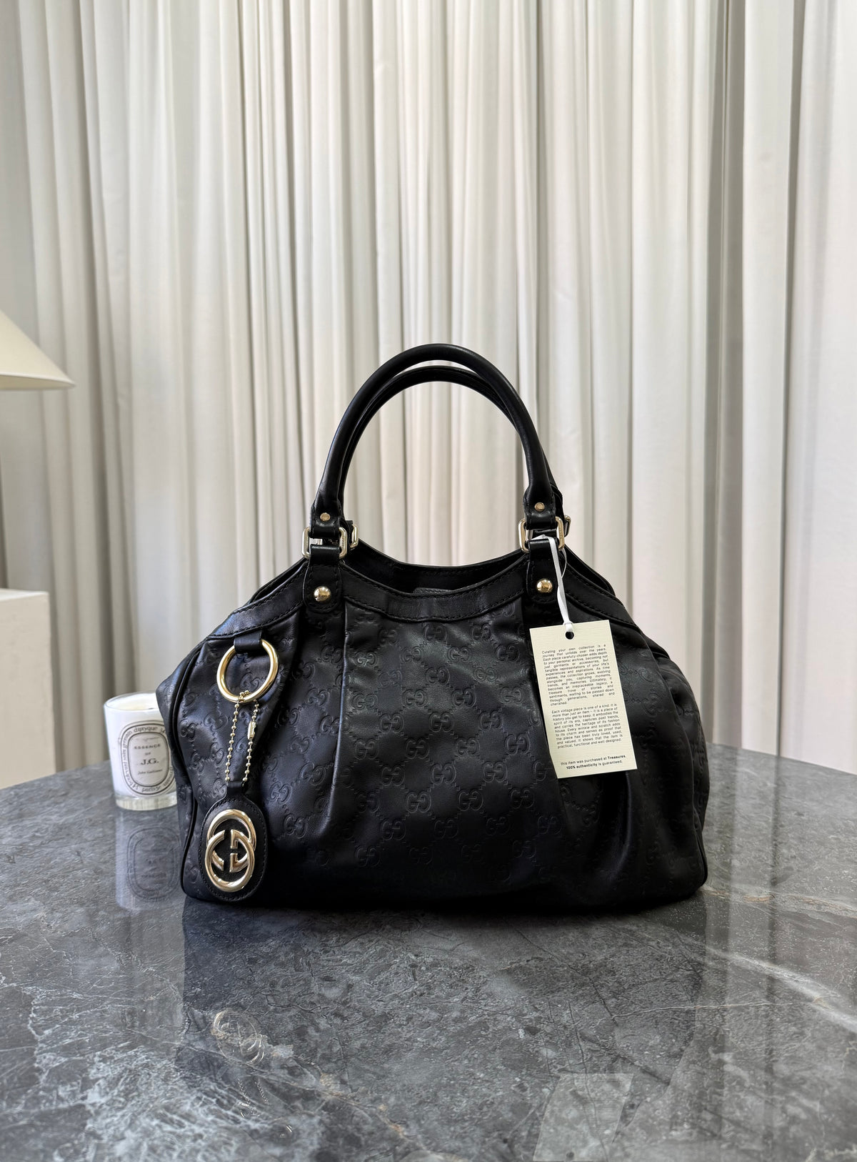 Gucci Sukey Guccissima Leather Tote Bag Black Gold HW