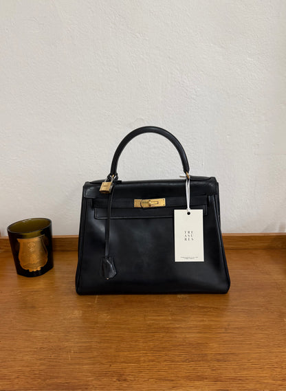 HERMES KELLY 28 BOX CALF BLACK 1965 U stamp