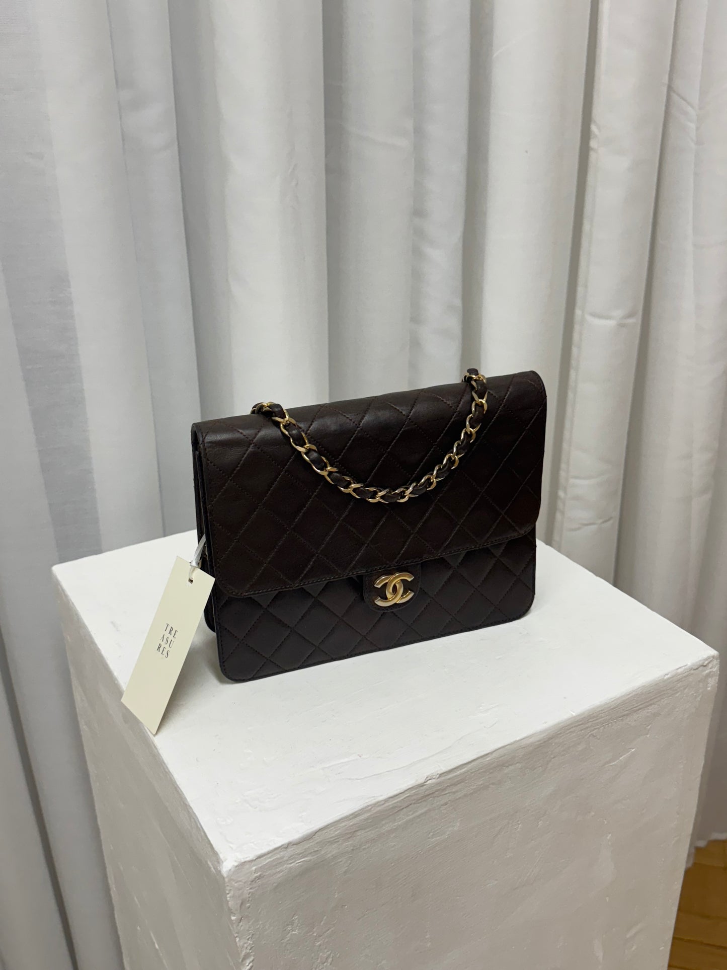 CHANEL CLASSIC SINGLE FLAP BAG BROWN 24k GOLD HW