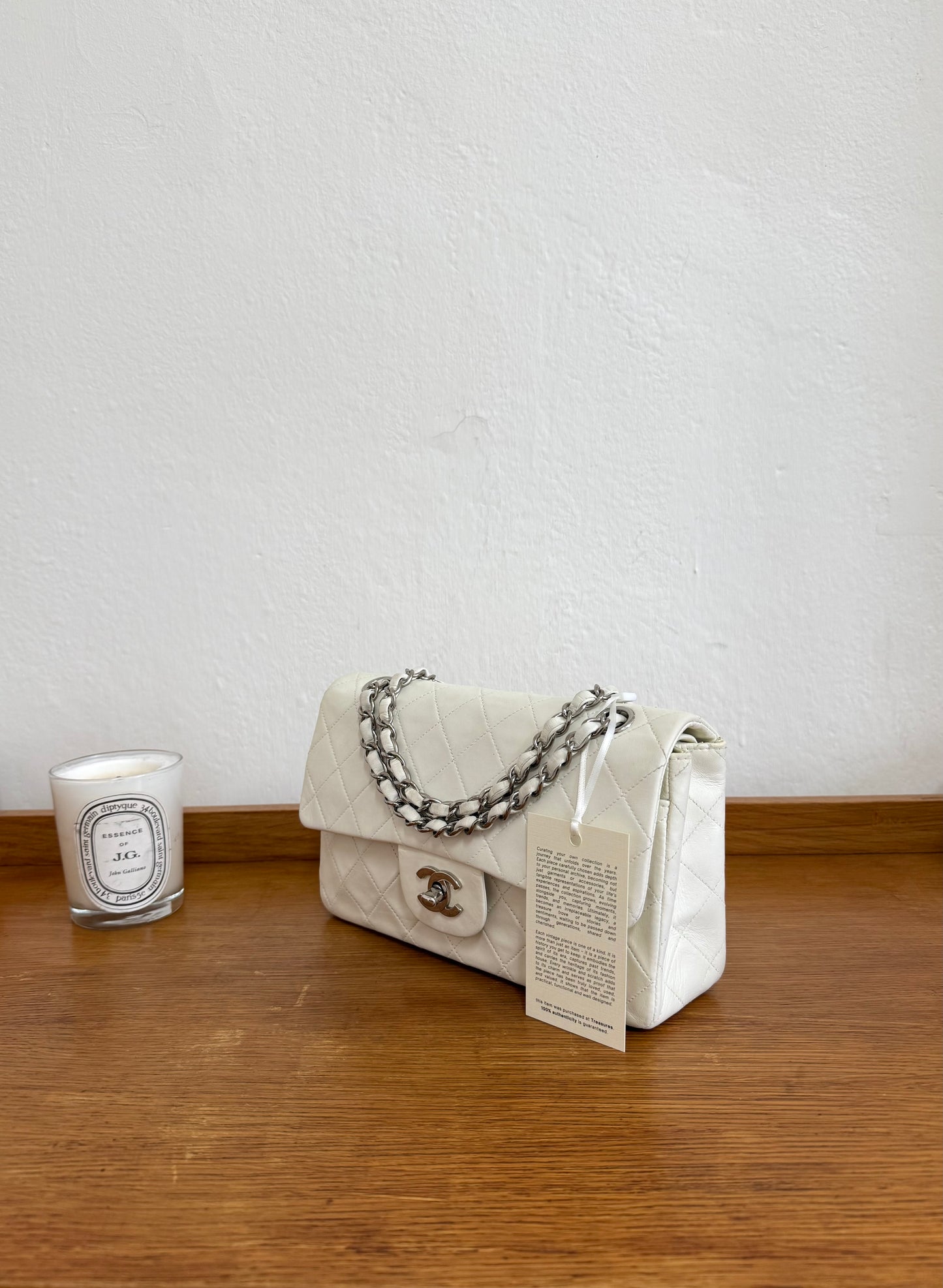CHANEL CLASSIC DOUBLE FLAP BAG SILVER HW WHITE KARL LAGERFELD