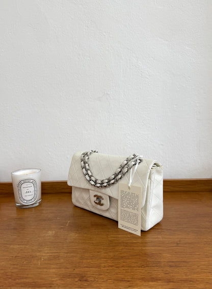CHANEL CLASSIC DOUBLE FLAP BAG SILVER HW WHITE KARL LAGERFELD