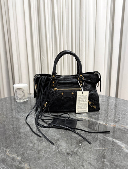 BALENCIAGA SMALL CITY BAG BLACK GOLD HW