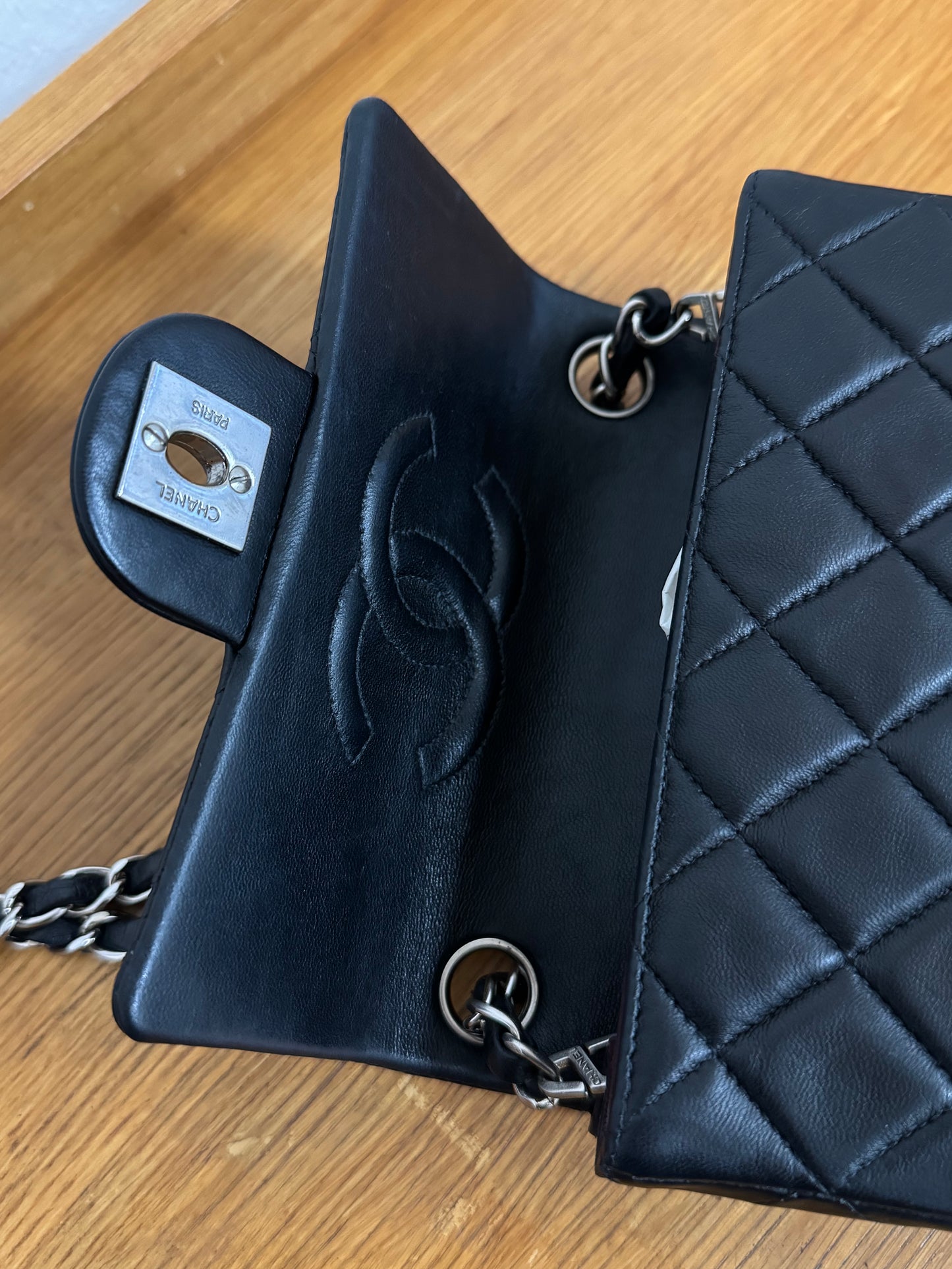 CHANEL SILVER HW RECTANGULAR FLAP BAG