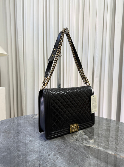 CHANEL LARGE BOY BAG BLACK GOLD HW