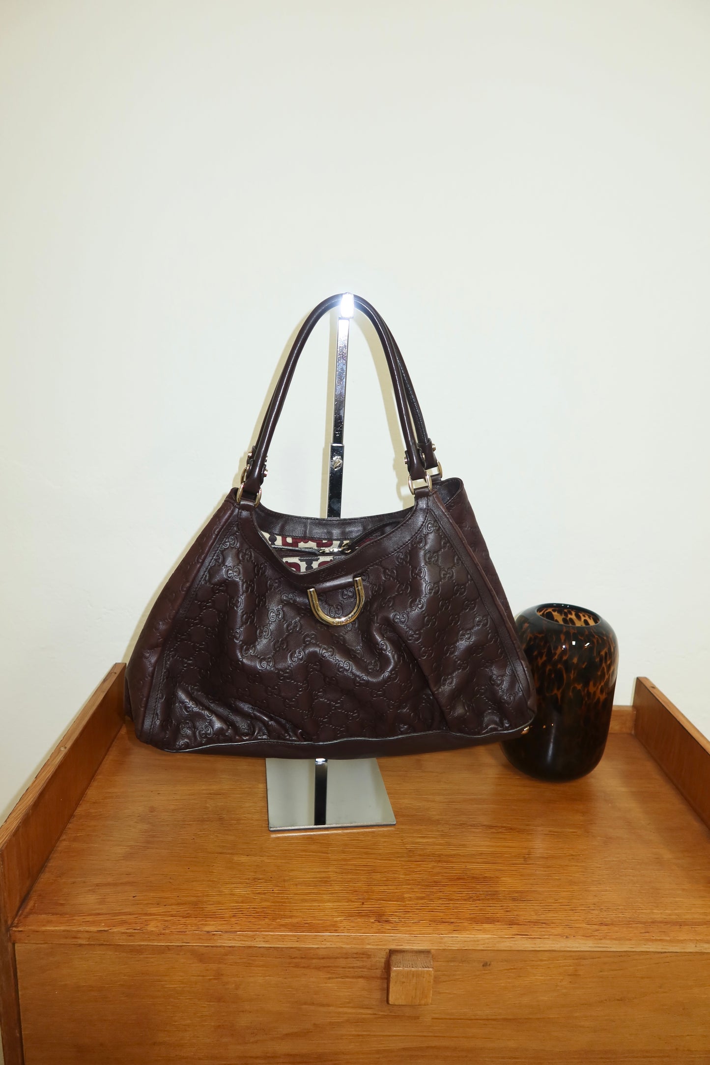 GUCCI GG HOBO ABBEY BAG BURGUNDY GOLD HW
