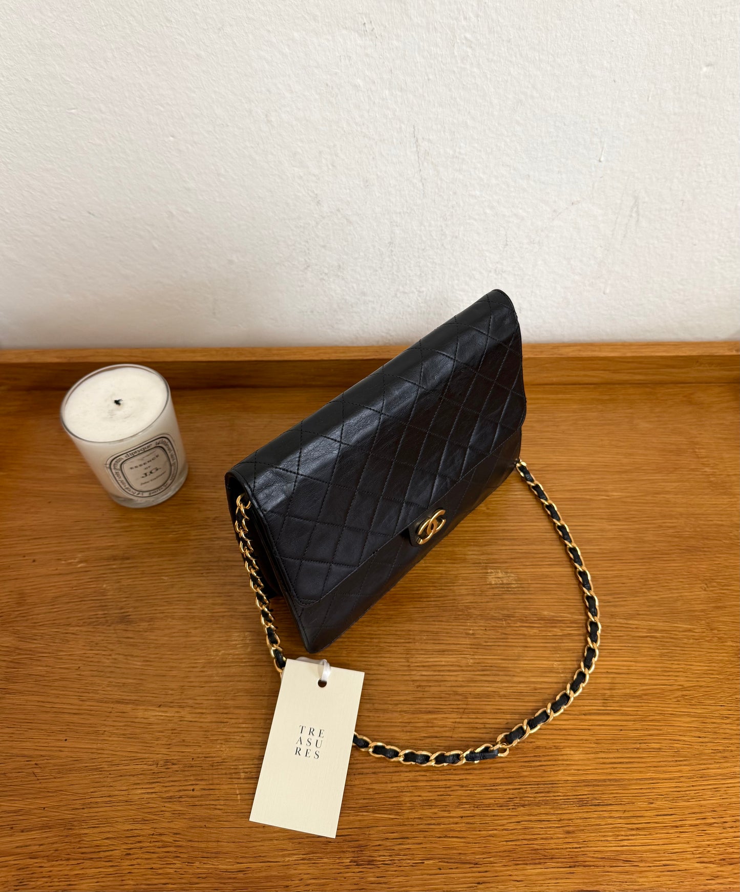 CHANEL CLASSIC SINGLE FLAP BAG LAMBSKIN BLACK 24K GOLD HW