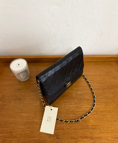 CHANEL CLASSIC SINGLE FLAP BAG LAMBSKIN BLACK 24K GOLD HW