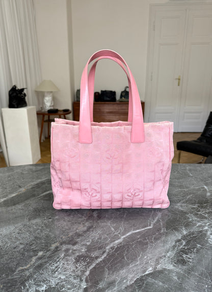 Chanel Pink New Travel Line Tote Bag MM Canvas Silver HW