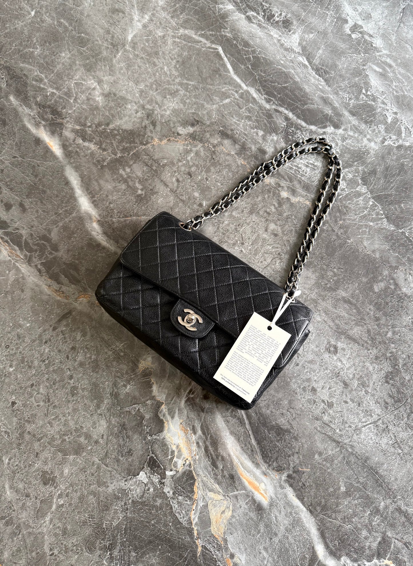 CHANEL CLASSIC DOUBLE FLAP MEDIUM CAVIAR BLACK SILVER HW