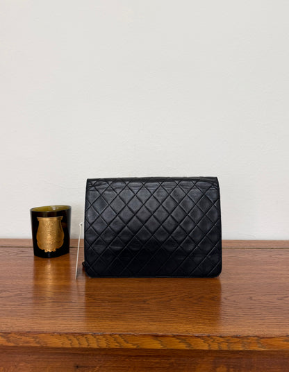 CHANEL BLACK SINGLE FLAP LAMBSKIN 24K GOLD HW