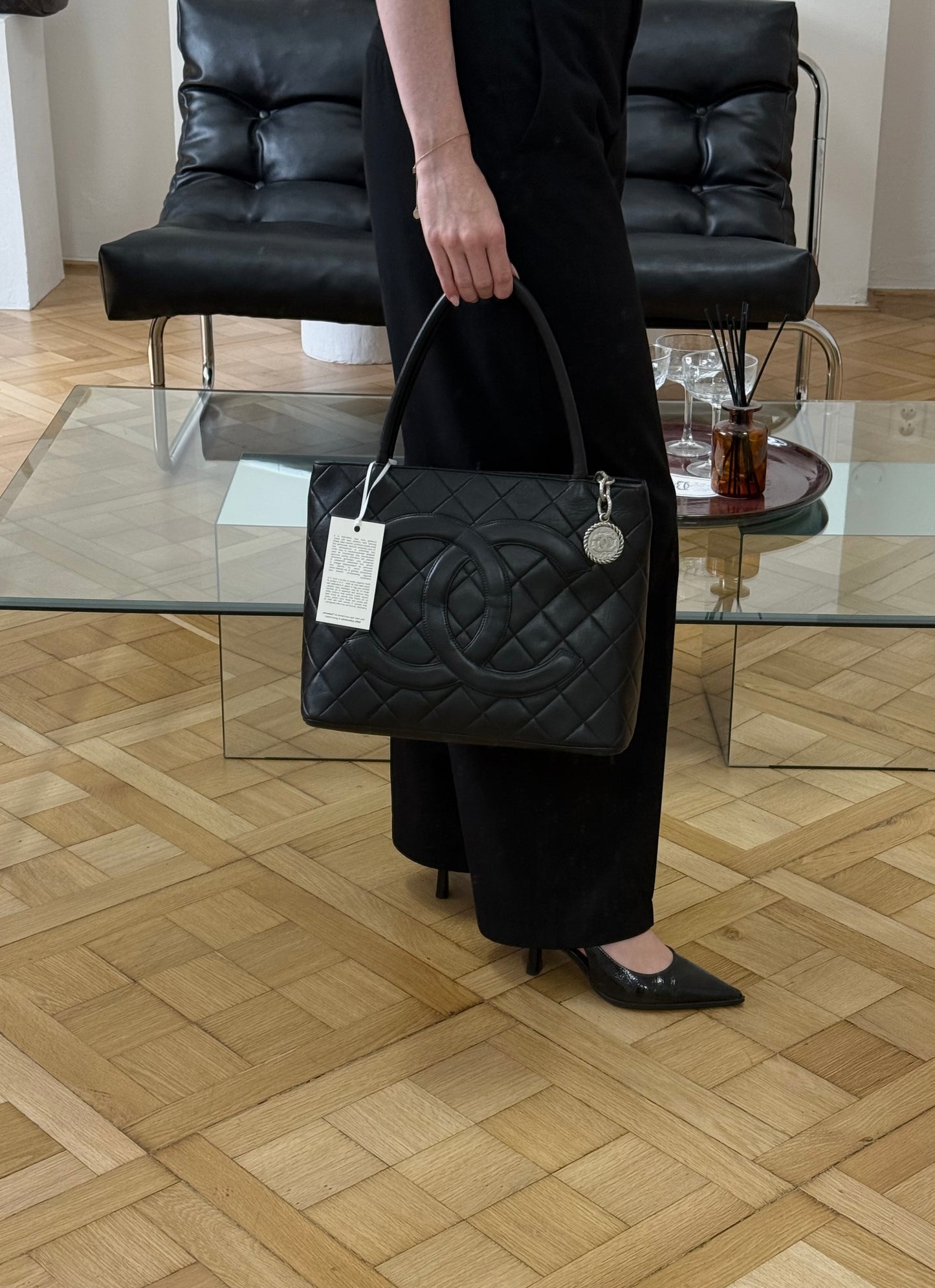 CHANEL MEDALLION TOTE LAMBSKIN SILVER HW