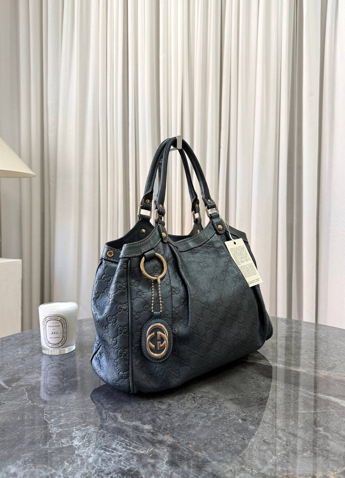 Gucci Sukey Guccissima Leather Tote Bag Grey Green Gold HW