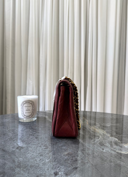 CHANEL FULL FLAP TWIST LOCK 24k GOLD BURGUNDY