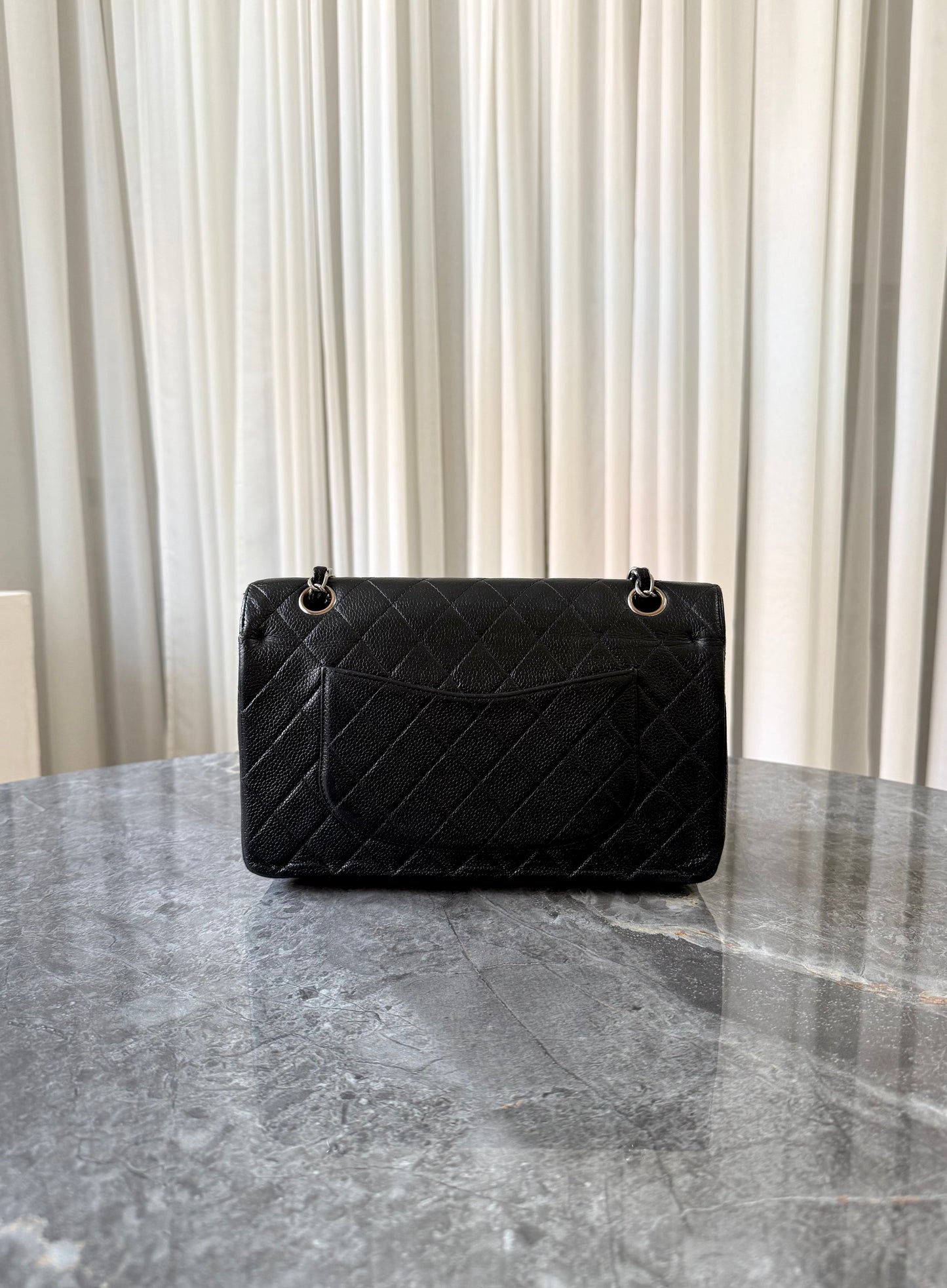 CHANEL CLASSIC DOUBLE FLAP MEDIUM CAVIAR BLACK SILVER HW