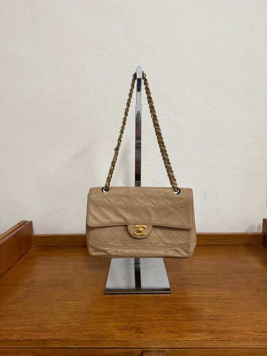 CHANEL TWIST LOCK CLASSIC FLAP BAG BEIGE