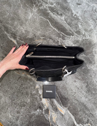 CHANEL CAVIAR GRAND TOTE BAG BLACK SILVER HW