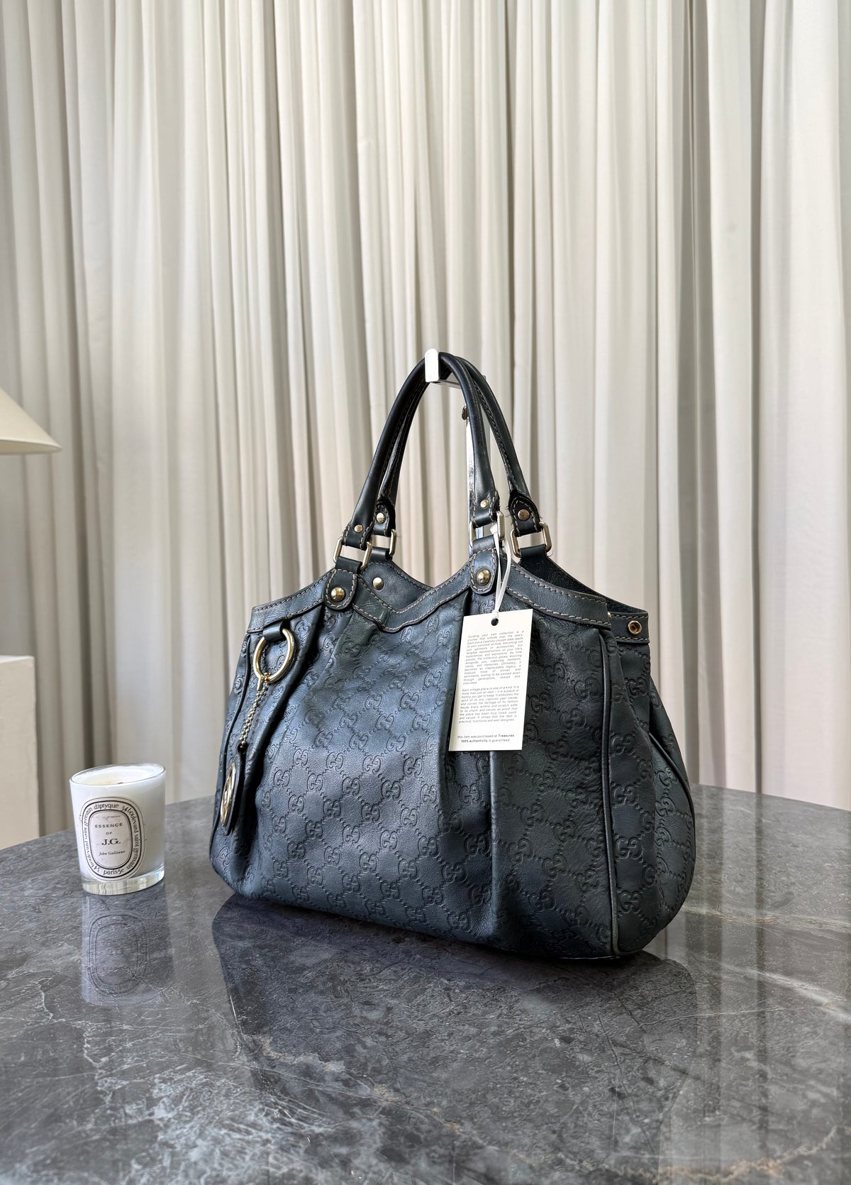 Gucci Sukey Guccissima Leather Tote Bag Grey Green Gold HW