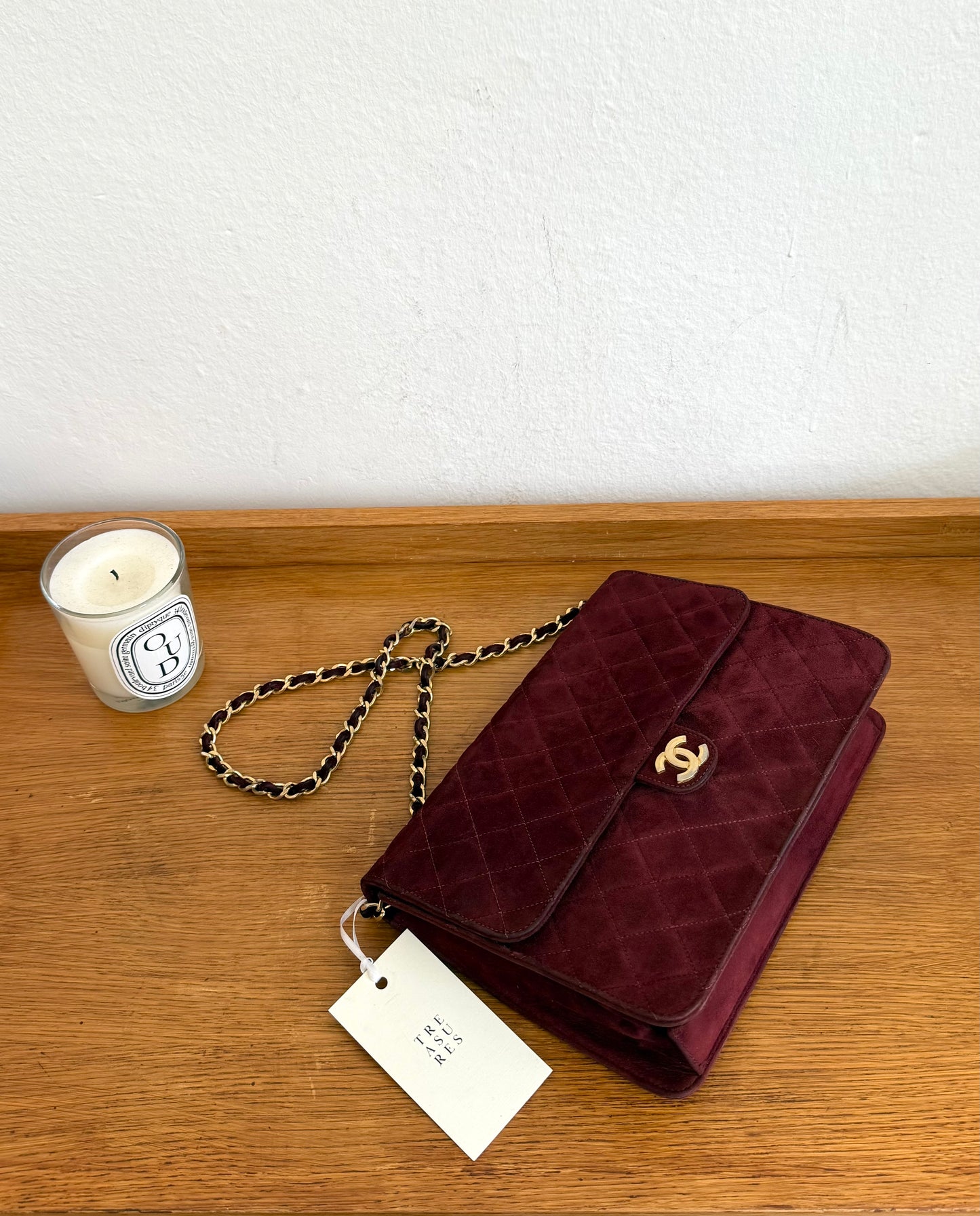 CHANEL CLASSIC SUEDE BURGUNDY SINGLE FLAP BAG