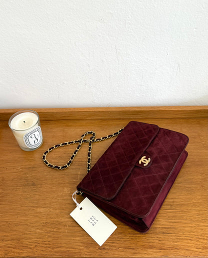 CHANEL CLASSIC SUEDE BURGUNDY SINGLE FLAP BAG