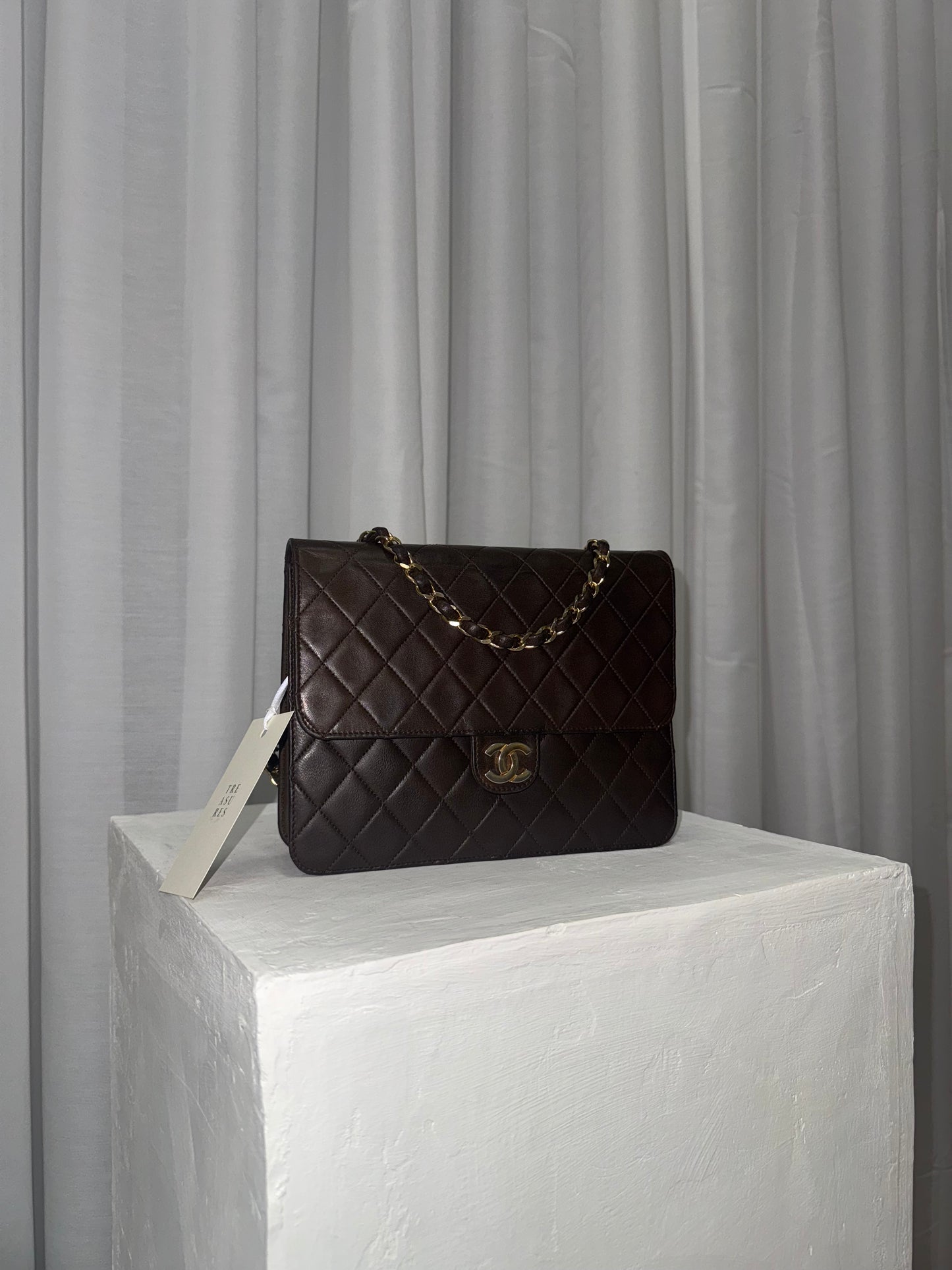 CHANEL CLASSIC SINGLE FLAP BAG BROWN 24k GOLD HW