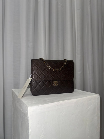 CHANEL CLASSIC SINGLE FLAP BAG BROWN 24k GOLD HW