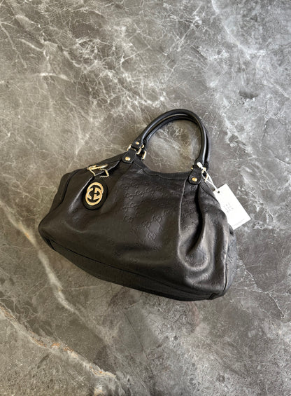 Gucci Sukey Guccissima Leather Tote Bag Black Gold HW