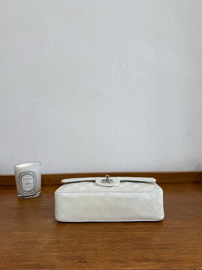 CHANEL CLASSIC DOUBLE FLAP BAG SILVER HW WHITE KARL LAGERFELD