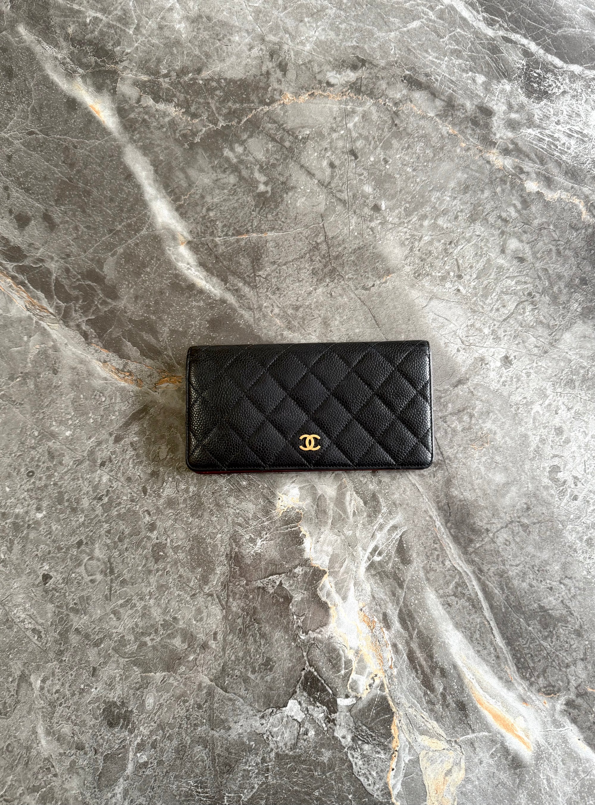 CHANEL CAVIAR LONG WALLET BLACK GOLD HW SERIES 16