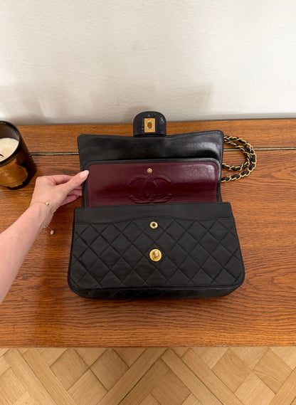 CHANEL TIMELESS CLASSIC DOUBLE FLAP BAG MEDIUM BLACK LAMBSKIN 24K GOLD HW