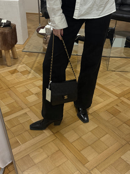 CHANEL CLASSIC SINGLE FLAP BAG LAMBSKIN BLACK 24K GOLD HW