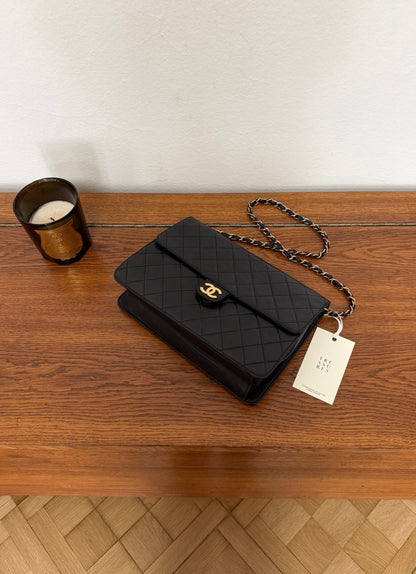 CHANEL BLACK SINGLE FLAP LAMBSKIN 24K GOLD HW