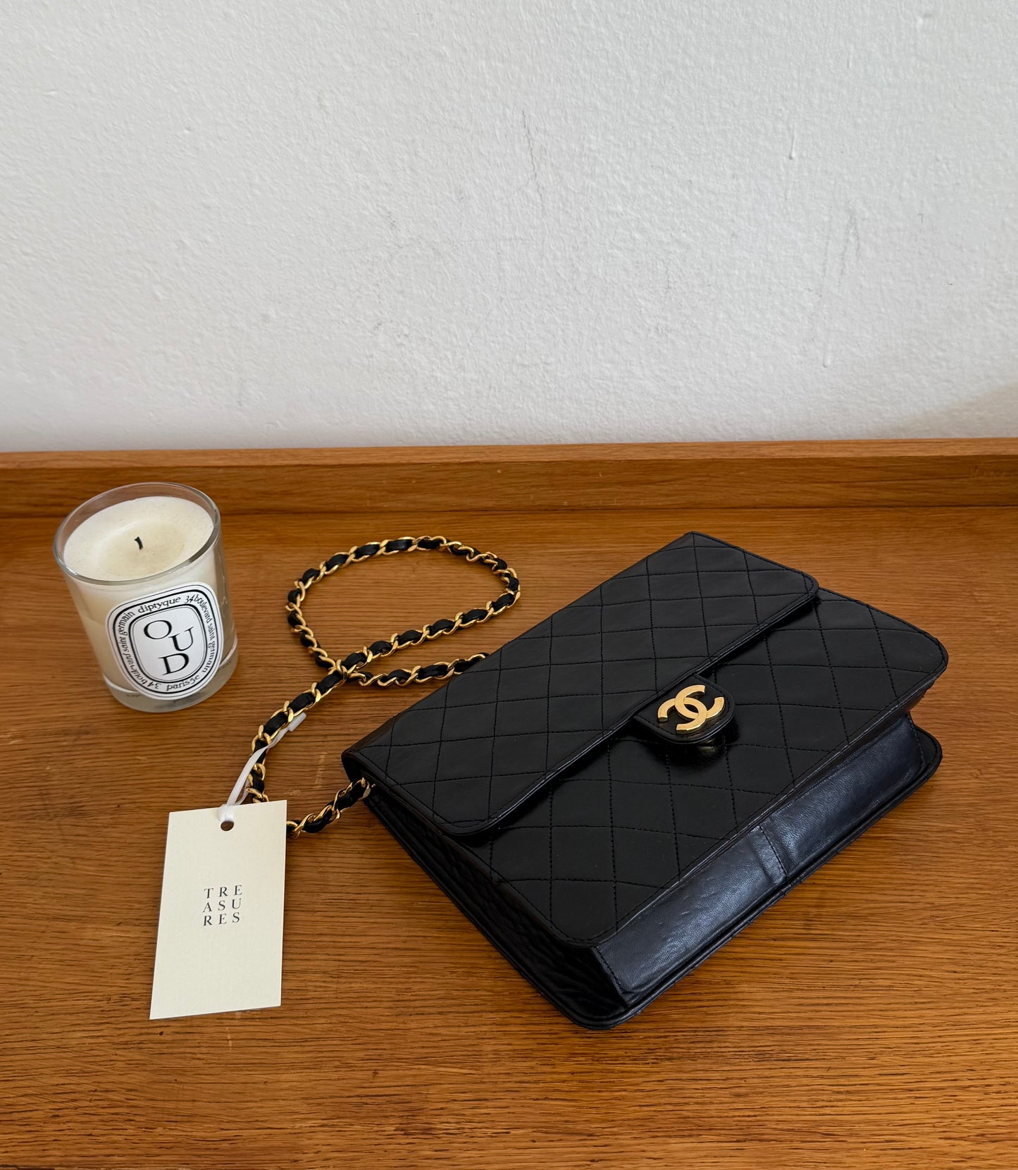 CHANEL CLASSIC SINGLE FLAP BAG LAMBSKIN BLACK 24K GOLD HW