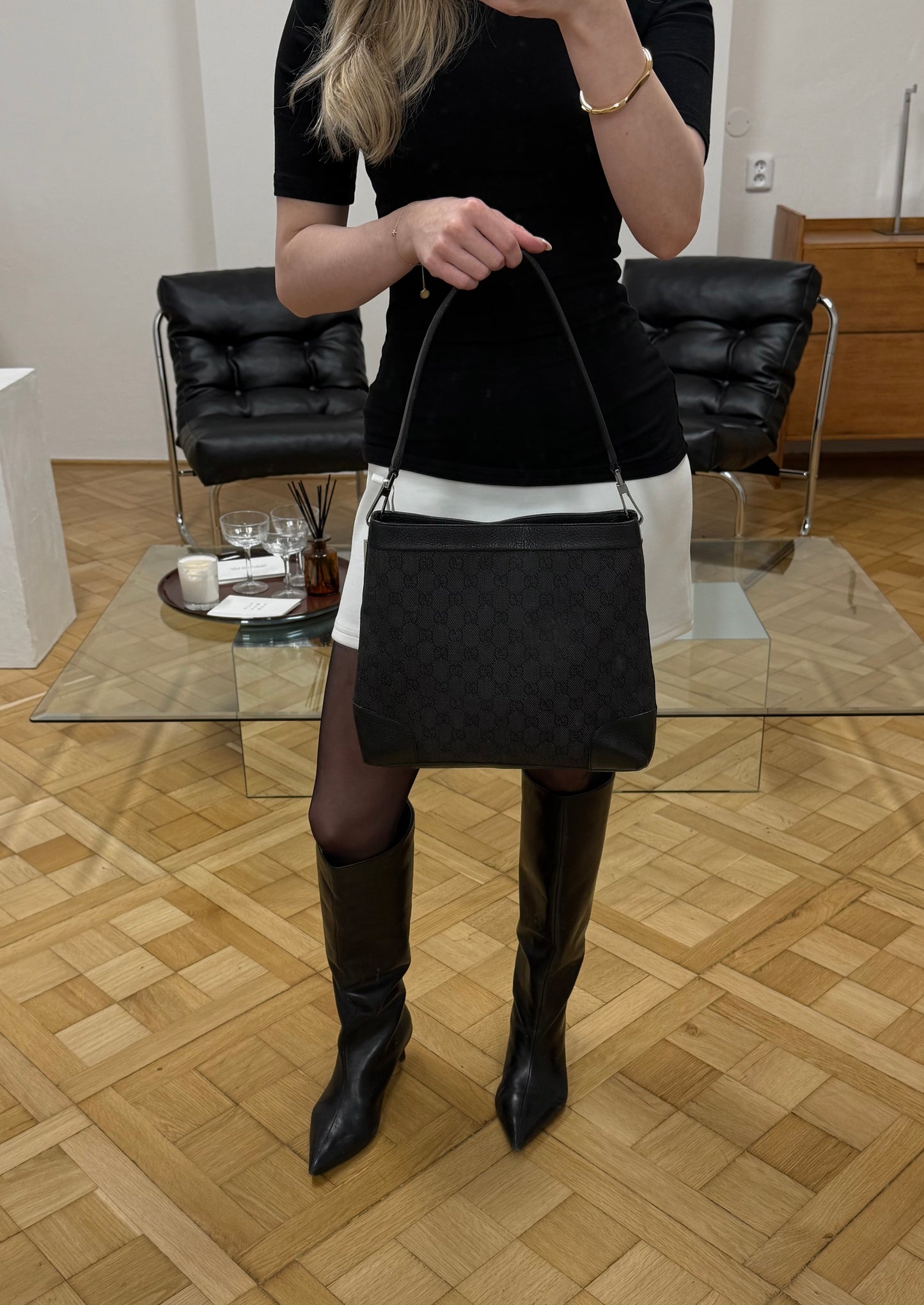 GUCCI GG MONOGRAM SHOULDER BAG BLACK