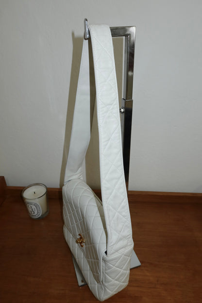 CHANEL MATELASSE FLAP BAG TWIST LOCK WIDE STRAP CREAM