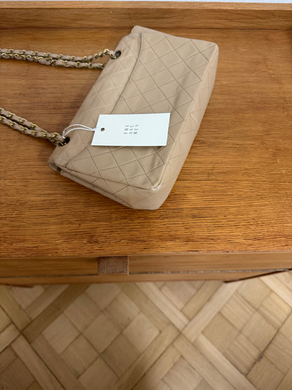 CHANEL TWIST LOCK CLASSIC FLAP BAG BEIGE