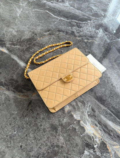 CHANEL CLASSIC SINGLE FLAP BAG LAMBSKIN BEIGE 24K HW