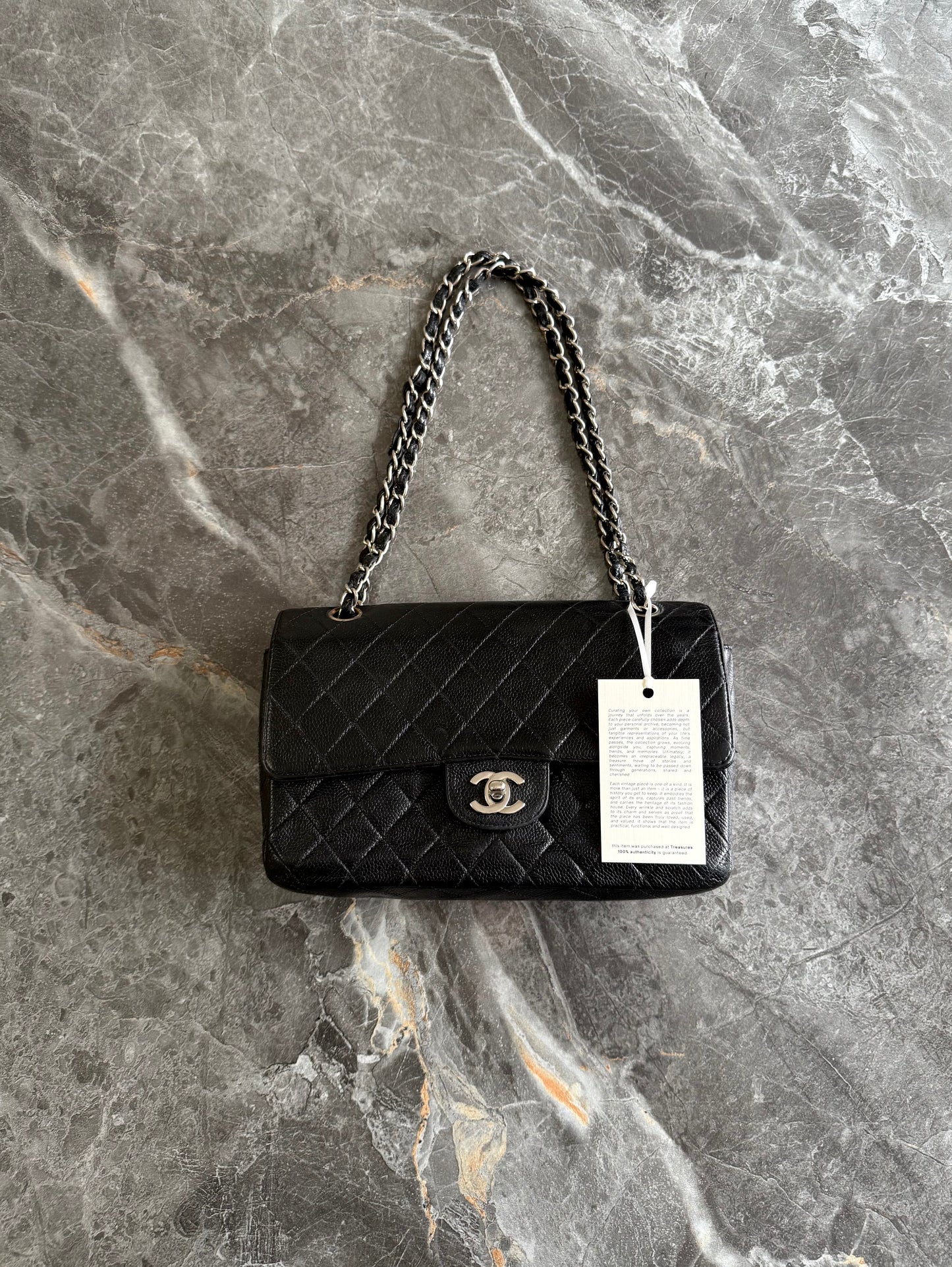 CHANEL CLASSIC DOUBLE FLAP MEDIUM CAVIAR BLACK SILVER HW