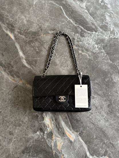 CHANEL CLASSIC DOUBLE FLAP MEDIUM CAVIAR BLACK SILVER HW